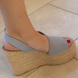 Marc Fisher Andela Mlandela Perforated Leather Espadrille Platform Wedge Sandals